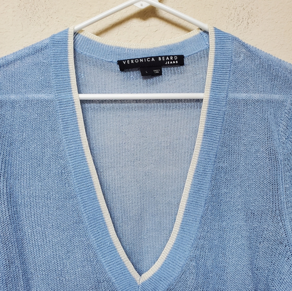 Veronica Beard Saville Ruched Sheer V Neck Pullover.  Size Large - Picture 3 of 6